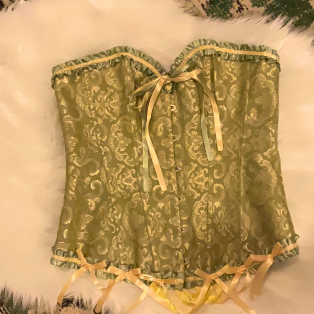 Sage Green & Yellow Lace Up Corset